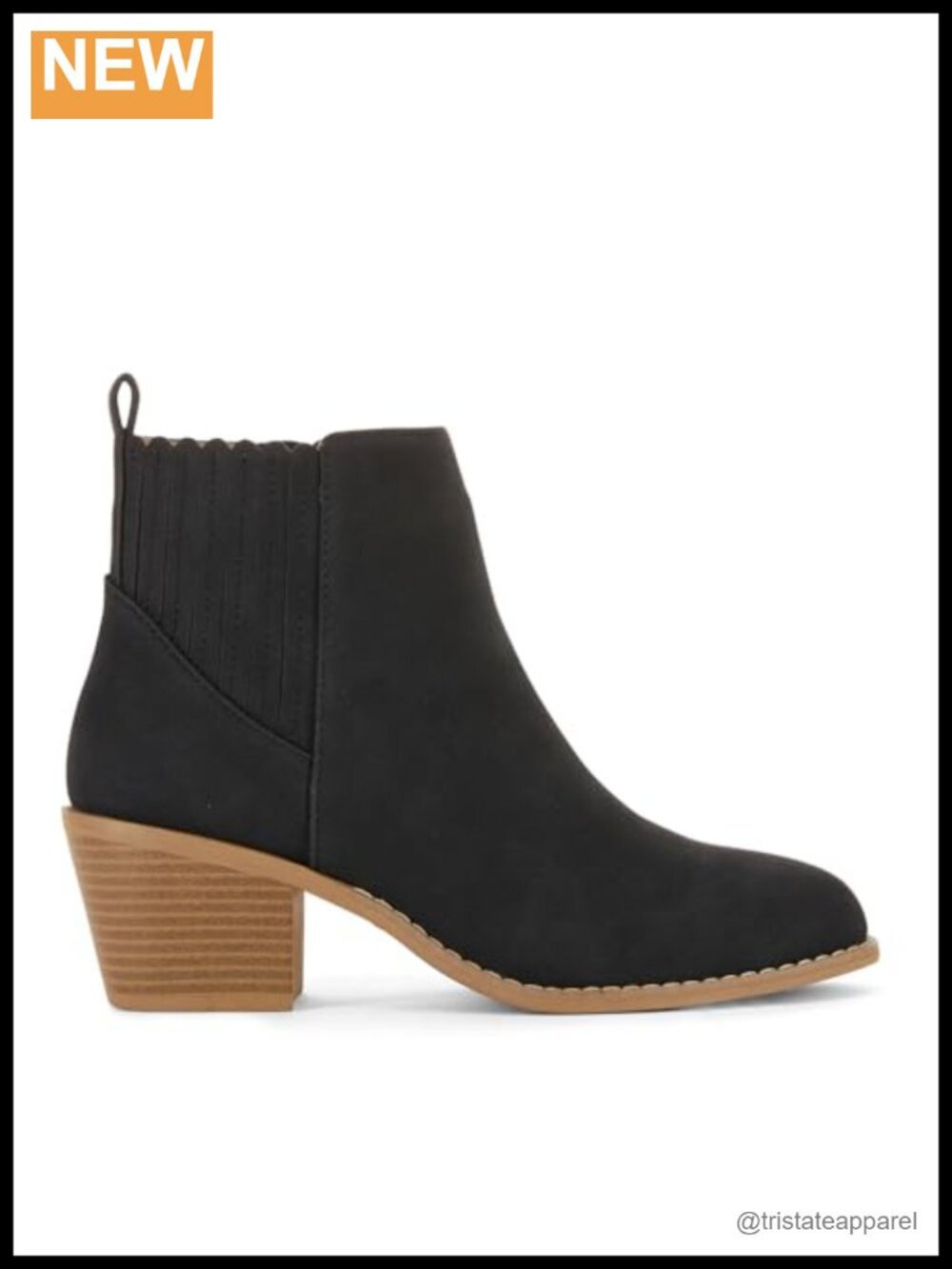 Faux Suede Chelsea Bootie Block Heel Pull-On Ankle Boots Leather Comfort
